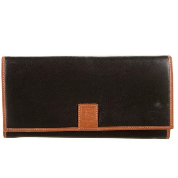 Celine Triomphe Vintage Trifold Black+Brown Italian Leather Wallet Gold Kisslock - Picture 1 of 12
